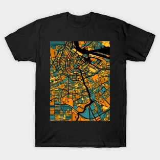 Amsterdam Map Pattern in Orange & Teal T-Shirt